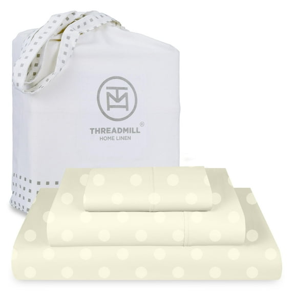 Threadmill Cotton Twin Sheet Set | 100% Cotton Sheets for Twin Size Bed | Damask Jacquard Sateen Twin Bed Sheets Set with 16” Deep Pocket | Soft Breathable 3-Piece Cooling Sheet Set | Ivory