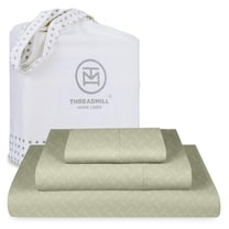 Threadmill Cotton Twin Sheet Set | 100% Cotton Sheets for Twin Size Bed | Damask Jacquard Sateen Twin Bed Sheets Set with 16” Deep Pocket | Soft Breathable 3-Piece Cooling Sheet Set | Sage Green