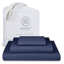 Threadmill Cotton Twin Sheet Set | 100% Cotton Sheets for Twin Size Bed | Solid Sateen Twin Bed Sheets Set with 16” Deep Pocket | Soft Breathable 3-Piece Cooling Sheet Set | Folkstone Blue