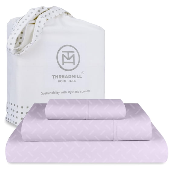 Threadmill Cotton Twin XL Sheet Set | 100% Cotton Sheets for Twin XL Size Bed | Damask Jacquard Sateen Twin XL Bed Sheets Set with 16” Deep Pocket | Soft Breathable 3-Piece Cooling Sheet Set | Lilac