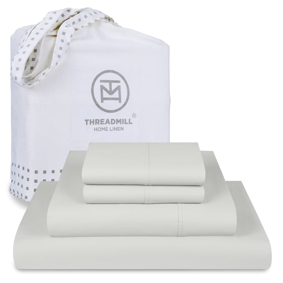 Threadmill Home Linen 100% Cotton Sheets for California King Size Bed | 4 Piece Set | Soft, Breathable Lightweight Solid Sateen for All-Season Use | Snug Fit Elastic Deep Pocket | Light Grey