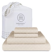 Threadmill Home Linen 100% Cotton Sheets for King Size Bed | 4 Pc King Bed Sheets Set | Soft, Breathable Lightweight Solid Sateen for All-Season Use | Snug Fit Elastic Deep Pocket King Sheets | Beige