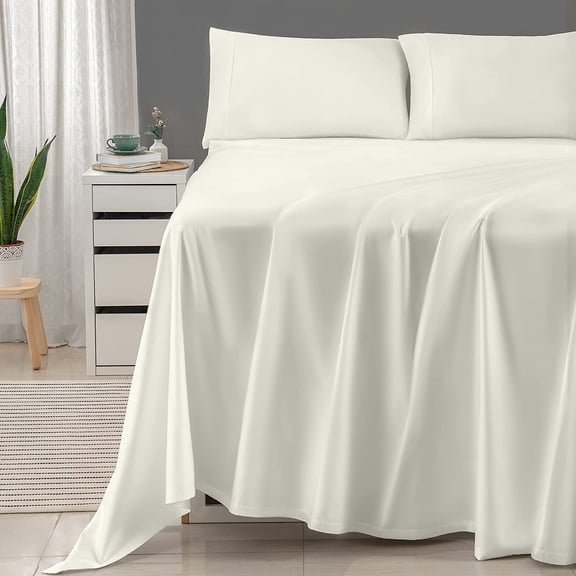 Threadmill Home Linen 100% Cotton Sheets for King Size Bed- 600 Thread Count- Sateen Weave 4-PC Bedding Sheet Set, for Adult & Kids, Solid, Ivory