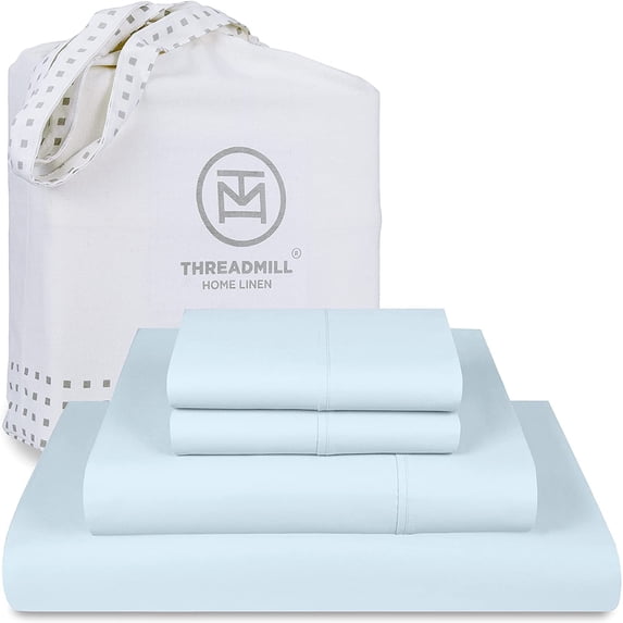 Threadmill Home Linen 3-Piece 600 Thread Count Sateen Weave Bed Sheet Set, Twin, Blue
