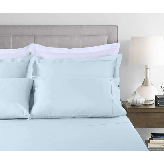 Threadmill Home Linen 4-Piece 300 Thread Count Sateen Queen Bed Sheets Set, Light Blue Solid