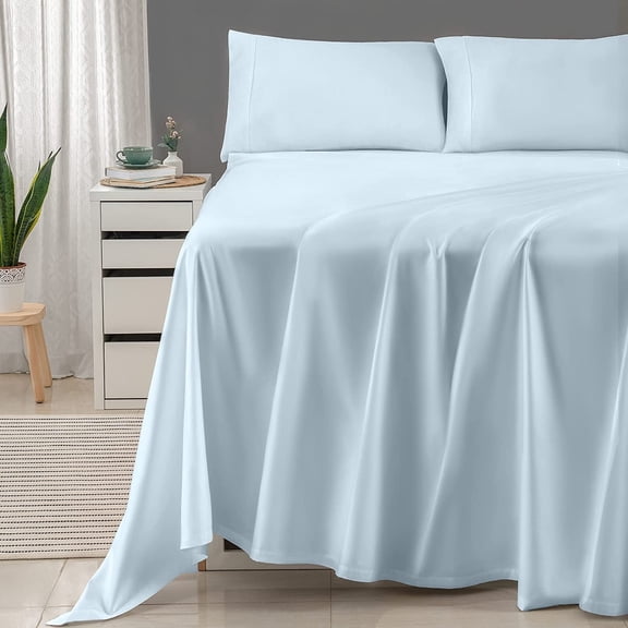 Threadmill Home Linen 600 Thread Count 100% Cotton King Bed Sheet Set - Modern 4-Piece Sateen Weave, Blue