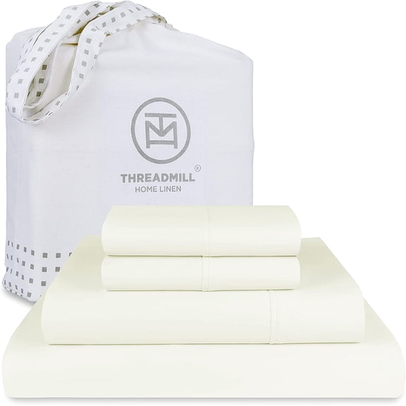 Threadmill Home Linen 600 Thread Count 4-Piece Cotton Sateen Bed Sheet Set, California King, Deep Pocket