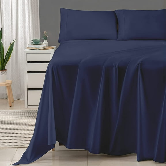 Threadmill Home Linen 600 Thread Count King Bed Sheet Set - 4-Piece Sateen Weave Cotton, Blue