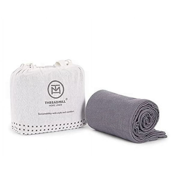 Threadmill Home Linen Bed Pillows Queen, 2-Pack Blanket, Bamboo Cotton, Grey, Car, Picnic, Camping