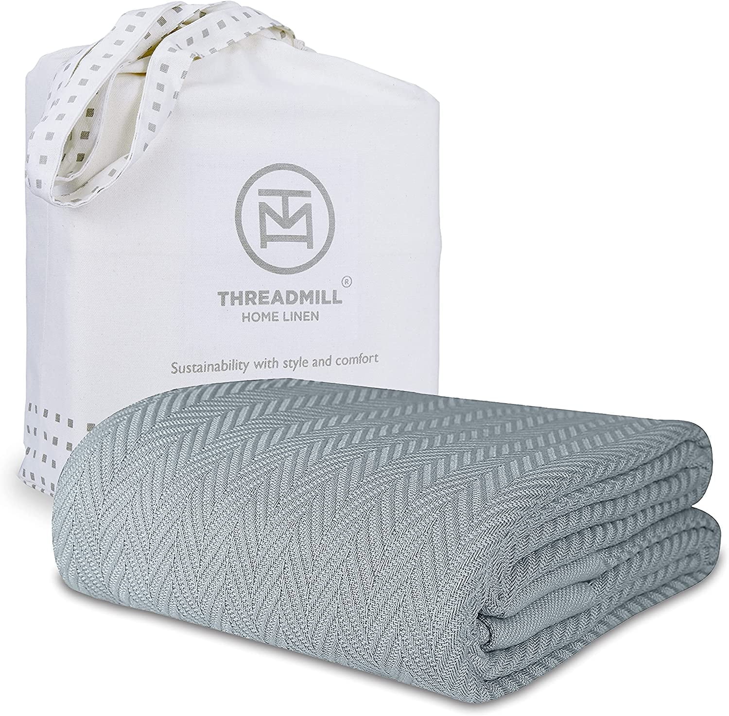 Scottish Grey Full Cotton Herringbone Blanket