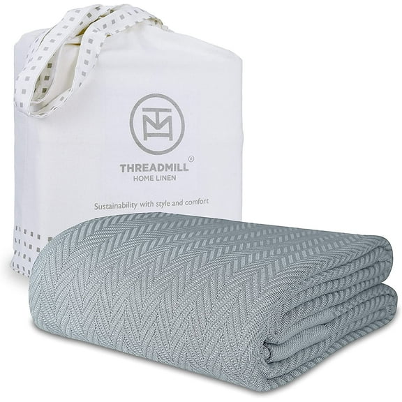 Threadmill Home Linen Cotton Blanket, All-Season, Full/Queen Size Bed, Scottish Grey
