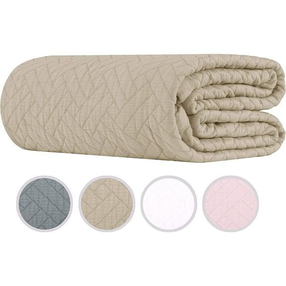 Threadmill Home Linen Cotton Blanket for Queen Size Bed, Criss Cross Jacquard, 90x92 inches, Beige