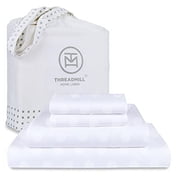 Threadmill Home Linen Cotton Full Size Bed Sheet Set, 300 Thread Count, Sateen Weave, 4 PC, White