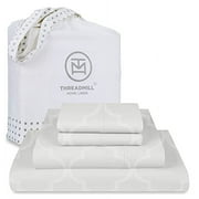 Threadmill Home Linen Cotton Full Size Bed Sheet Set, Damask Jacquard Sateen, 4 Pieces, Light Grey