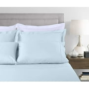 Threadmill Home Linen Cotton Full Size Bed Sheet set, Solid Sateen 16” Deep Pocket, 4 Pc Light Blue