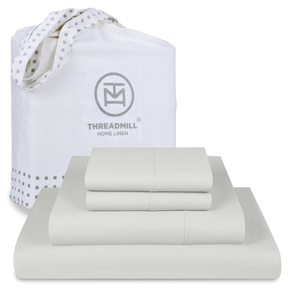 Threadmill Home Linen Cotton Full Size Bed Sheet set, Solid Sateen, Deep Pocket, 4 Pc, Light Grey