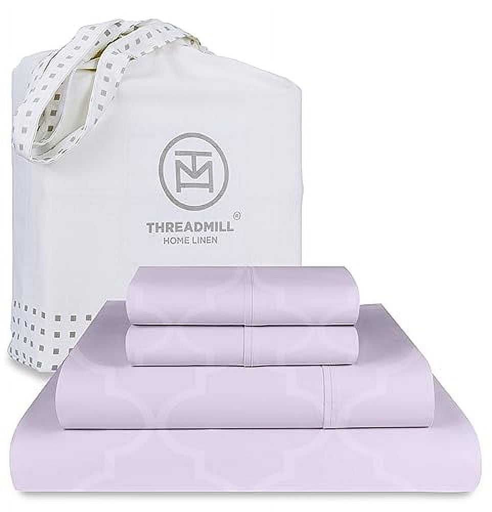 Lilac Cotton Full Size Damask Jacquard Sheet Set with Deep Pockets