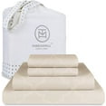 thumbnail image 1 of Threadmill Home Linen Cotton Full Size Sheet Set, Damask Jacquard, 16” Deep Pocket, 4 Pieces, Beige, 1 of 6