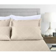 Threadmill Home Linen Cotton Full Size Sheet Set, Damask Jacquard, 16” Deep Pocket, 4 Pieces, Beige