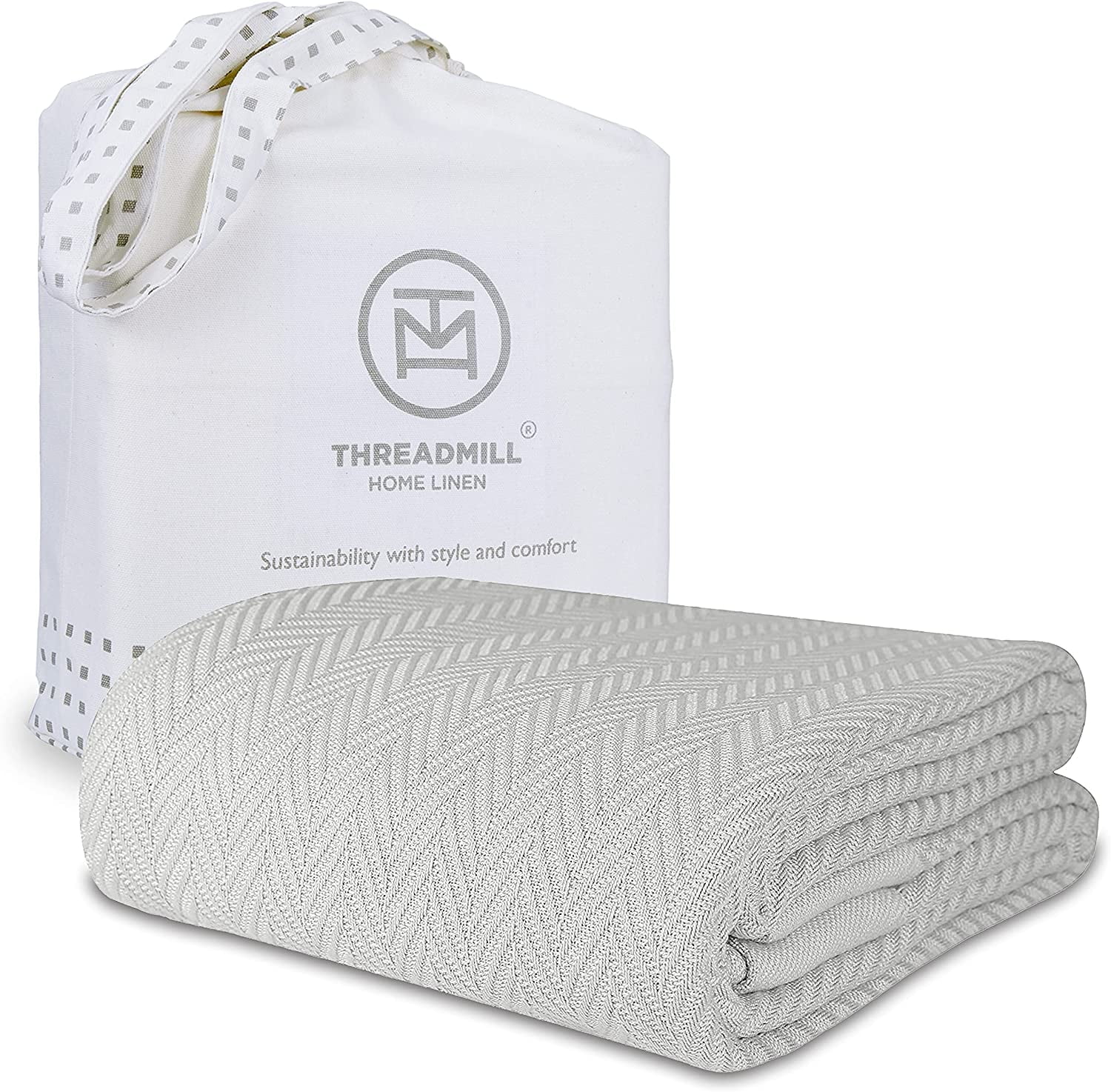 Light Grey Cotton Herringbone Twin Thermal Blanket