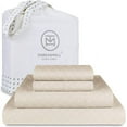 thumbnail image 1 of Threadmill Home Linen Cotton Queen Bed Sheet Set, Damask Jacquard, 16” Deep Pocket, 4 Pieces, Beige, 1 of 6
