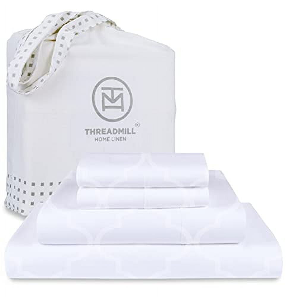 White Cotton Queen Damask Jacquard 4-Piece Sheet Set
