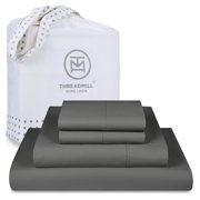 Threadmill Home Linen Cotton Queen Size Bed Sheet Set, Solid Sateen, Deep Pocket, 4 Pc, Dark Grey