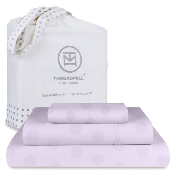 Threadmill Home Linen Cotton Queen Size Bed Sheet Set, for Adult, 300 Thread Count, 4 Piece, Lilac