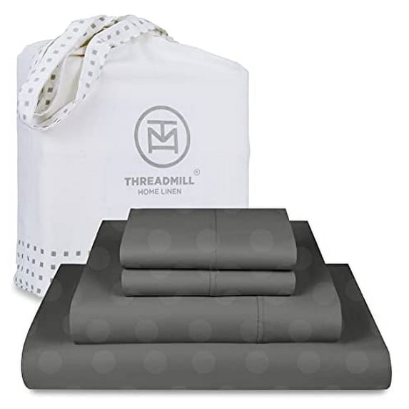 Threadmill Home Linen Cotton Twin Size Bed Sheet Set, 300 Thread Count, for Adult, 3 PC, Dark Grey