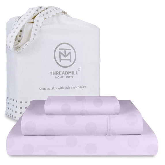 Threadmill Home Linen Cotton Twin Size Bed Sheet Set, 300 Thread Count, for Adult, 3 PC, Lilac