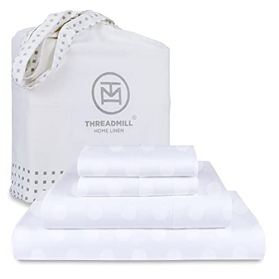 Threadmill Home Linen Cotton Twin Size Bed Sheet Set, 300 Thread Count, for Adult, 3 PC, White