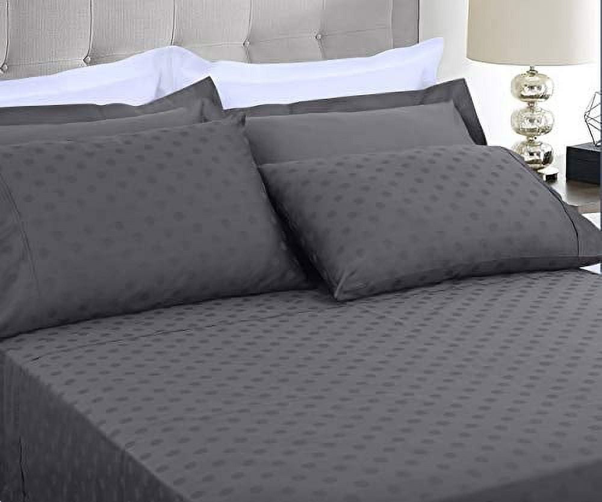 Dark Grey Polkadot Cotton Twin XL Bed Sheet Set