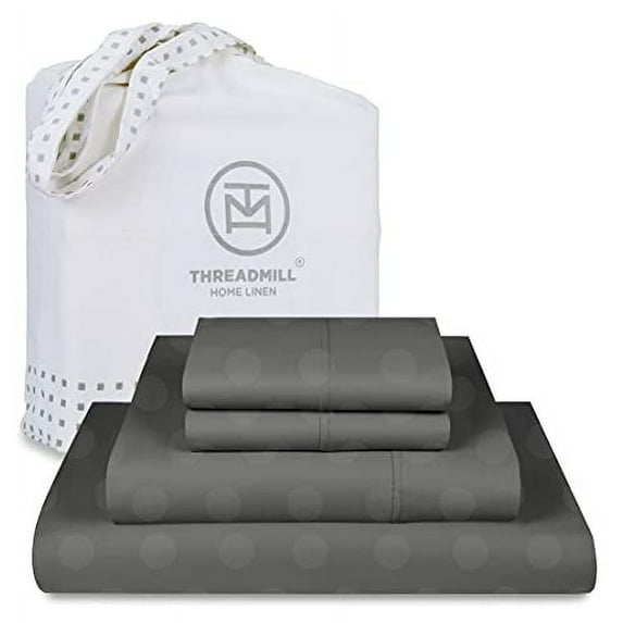 Threadmill Home Linen Cotton Twin-XL Bed Sheet Set, 300 Thread Count, for Adult, 3 PC, Dark Grey