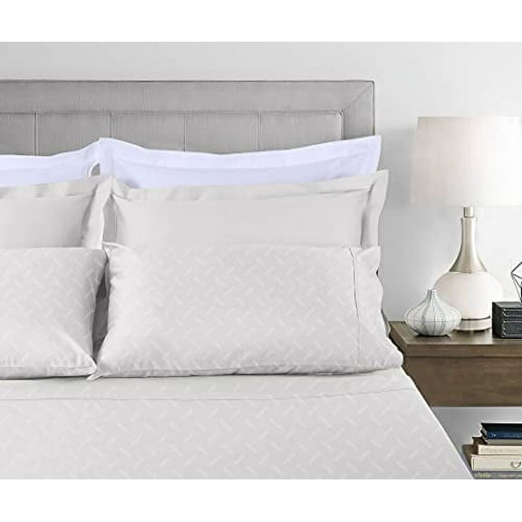 Threadmill Home Linen Cotton Twin XL Size Bed Sheet Set, Damask, 16” Deep Pocket, 3 Pc, Light Grey