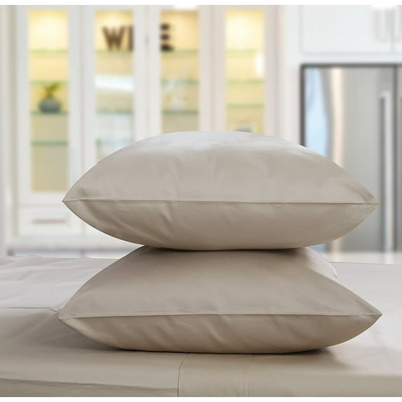 Threadmill Home Linen King Pillowcases - Certified 100% Egyptian Cotton 2 Piece Pillow Cover Set, 400 Thread Count Sateen Weave, Comfortable ELS Combed Cotton, Solid Beige Soft Pillow Cases