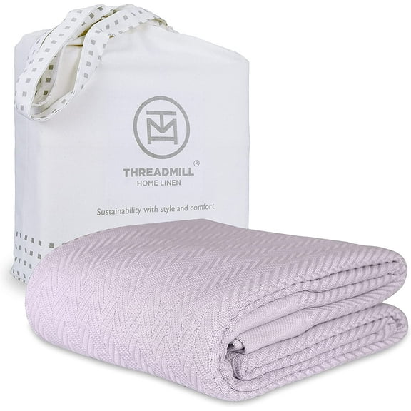 Threadmill Home Linen King Size Cotton Blanket, Herringbone Breathable, Machine Wash, All-Season
