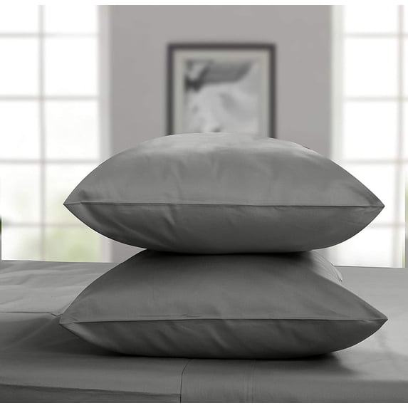 Threadmill Home Linen King Size Pillow Cases Set of 2-100% Pure Cotton, 300 Thread Count, Dark Grey