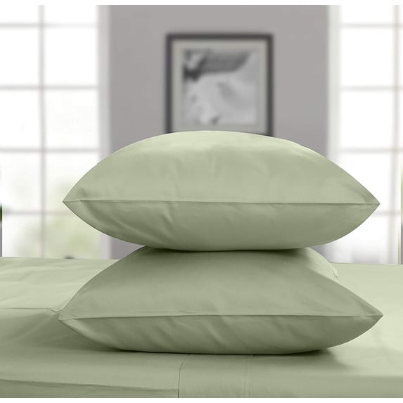 Threadmill Home Linen King Size Pillow Cases Set of 2-100% Pure Cotton 300 Thread Count, Sage Green
