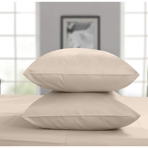 Threadmill Home Linen Pillowcases, 100% Cotton, 300 TC, Beige, Standard/Queen Size