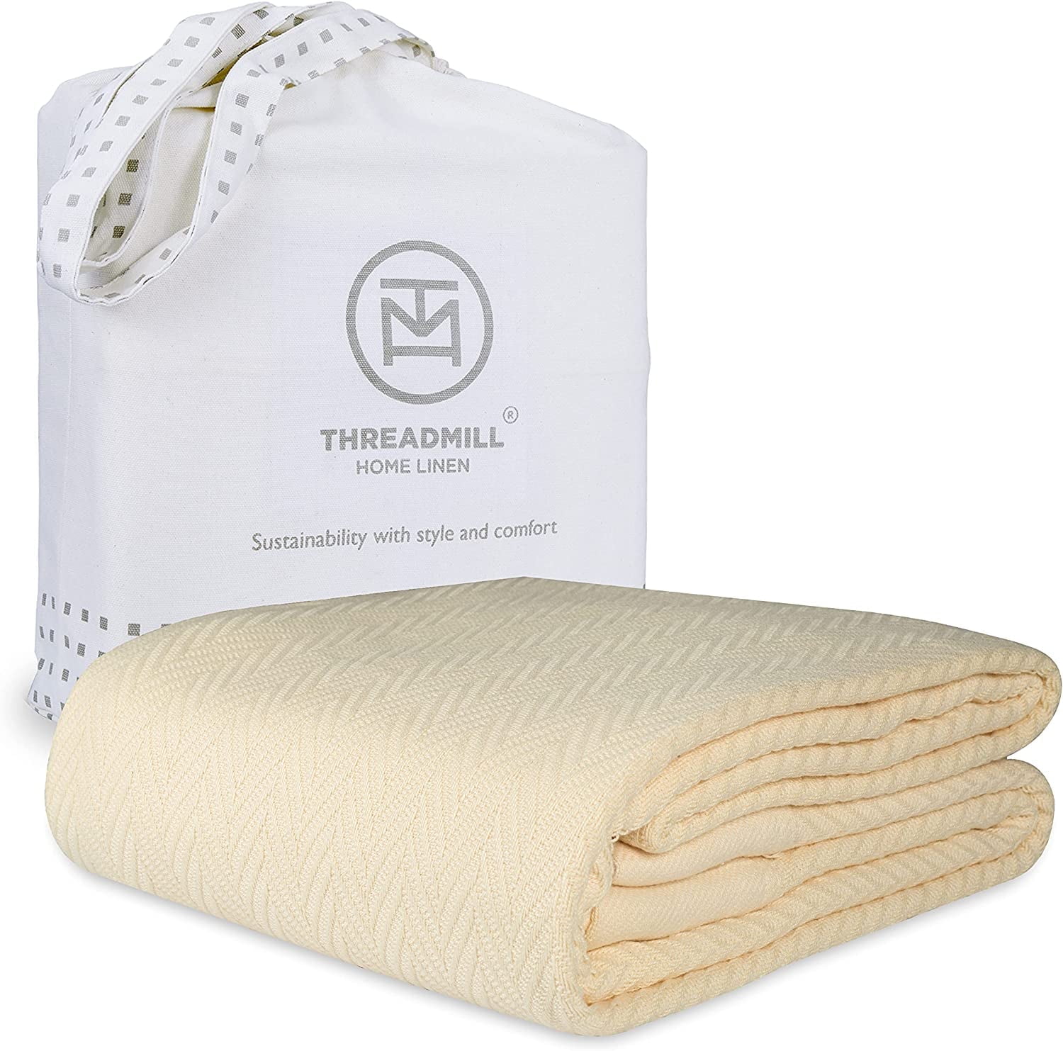 Threadmill Home Linen Cotton Herringbone & Fall Thermal Blanket for