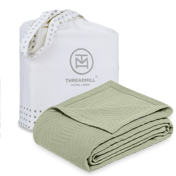 Threadmill Luxury Cotton Blankets for King Size Bed | All-Season Cozy 100% Cotton King Size Blanket | Aster Soft & Lightweight Coverlet fits California King Size Bed, 104x92 | Sage Green