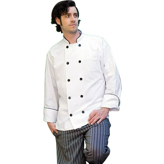 Threads 0407-2501 Madrid Chef Coat in White with Black Piping - XSmall