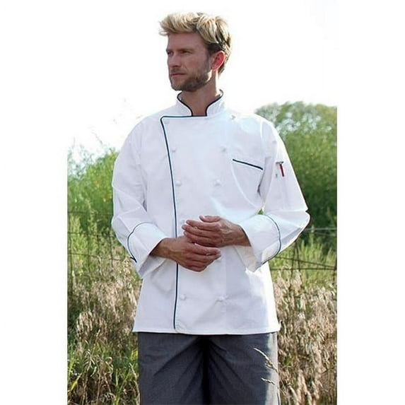 Threads 0453EC-2504 Versailles Chef Coat in White with Black Piping - Lagre