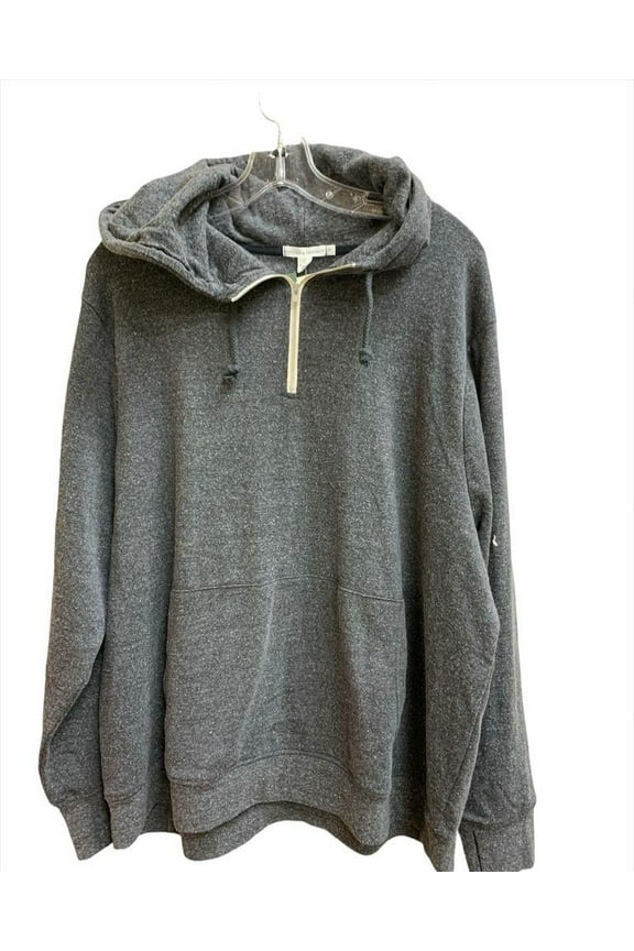 HEATHER BLACK/GREY Drawstring Quarter Zip Sweatshirt, US 1X
