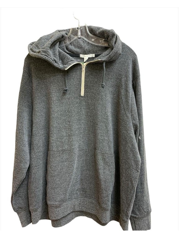 HEATHER BLACK/GREY Drawstring Quarter Zip Sweatshirt, US 1X