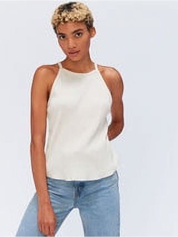 IVORY Women's Elpis Scoop Hem Rib Cami Tank L