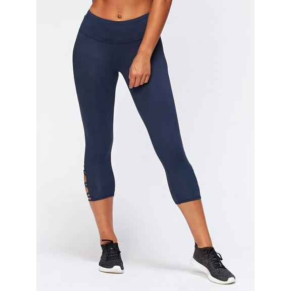 Threads 4 Thought RAW DENIM Women's Monica Criss Cross Crop Legging, L NWOT