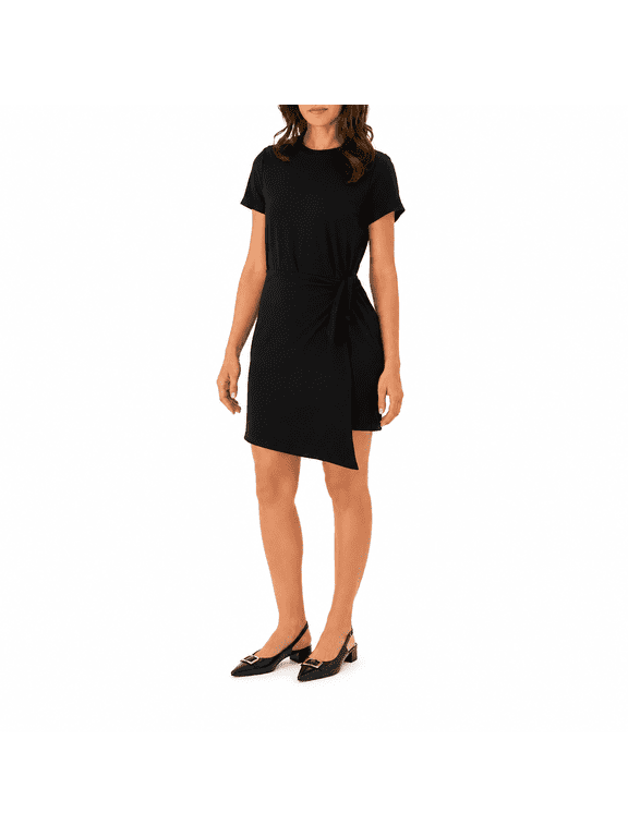 - Women's Black Short Sleeve Tie Waist Wrap Dress - Size XXL