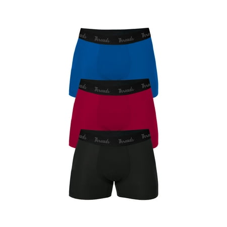 Threads Men's Underwear, 3" Ultra-Soft Boxer Trunks, Moisture Wicking, Anti-Odor, 3 Pack