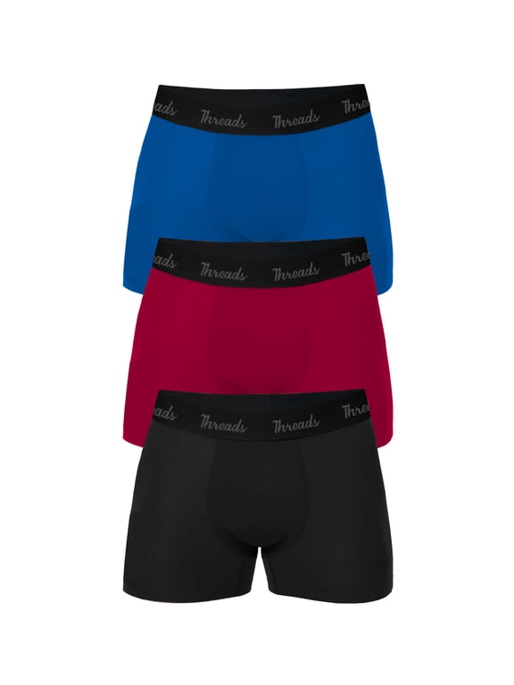 Threads Men's Underwear, 3" Ultra-Soft Boxer Trunks, Moisture Wicking, Anti-Odor, 3 Pack